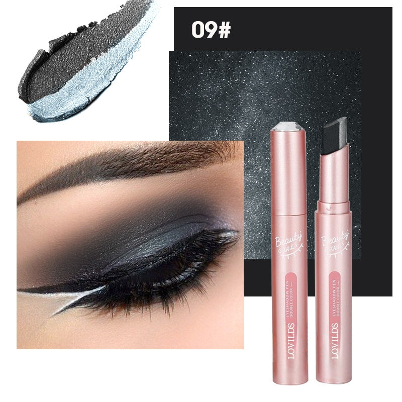 👑Gradient two-color eye shadow pen Pearl glitter powder earth tone is not easy to smudge makeup lazy eye shadow stick.