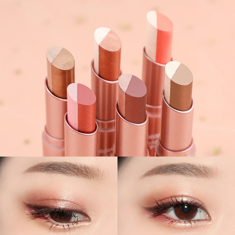 👑Gradient two-color eye shadow pen Pearl glitter powder earth tone is not easy to smudge makeup lazy eye shadow stick.