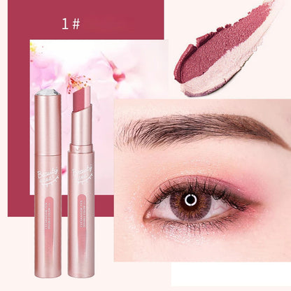 👑Gradient two-color eye shadow pen Pearl glitter powder earth tone is not easy to smudge makeup lazy eye shadow stick.