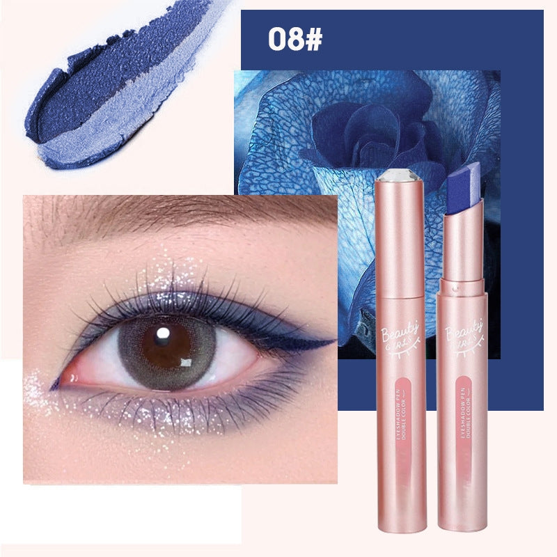 👑Gradient two-color eye shadow pen Pearl glitter powder earth tone is not easy to smudge makeup lazy eye shadow stick.