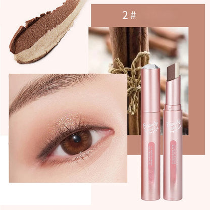 👑Gradient two-color eye shadow pen Pearl glitter powder earth tone is not easy to smudge makeup lazy eye shadow stick.
