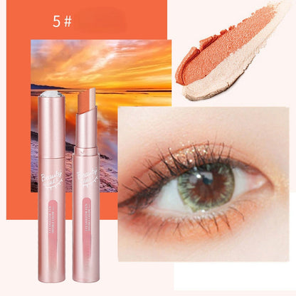 👑Gradient two-color eye shadow pen Pearl glitter powder earth tone is not easy to smudge makeup lazy eye shadow stick.