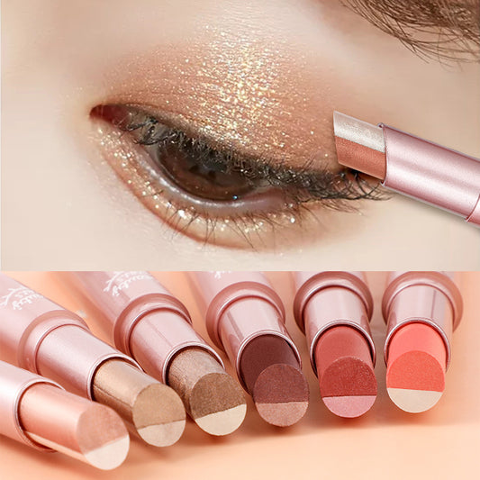 👑Gradient two-color eye shadow pen Pearl glitter powder earth tone is not easy to smudge makeup lazy eye shadow stick.