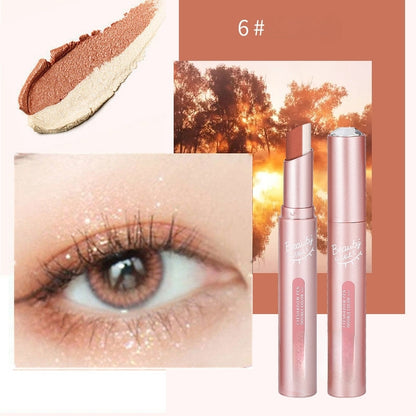 👑Gradient two-color eye shadow pen Pearl glitter powder earth tone is not easy to smudge makeup lazy eye shadow stick.