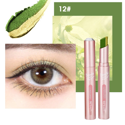 👑Gradient two-color eye shadow pen Pearl glitter powder earth tone is not easy to smudge makeup lazy eye shadow stick.