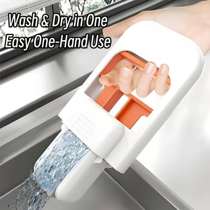2-in-1 Self-Squeeze Portable Mop: 2 Extra Sponge Heads for Bathroom Corners, Kitchen Tiles, Car & RV Cleaning - Compact Travel Mop (Orange)